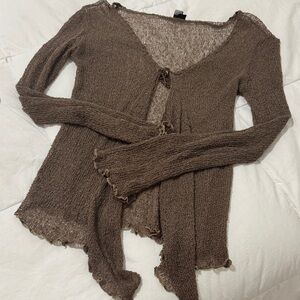 Sheer, extra light, Brown Knit Women's Sweater